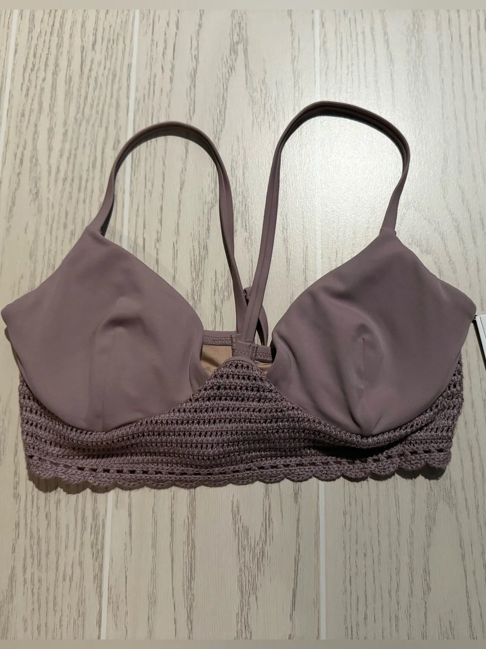 Shade & Shore Mauve Crochet Underwire Bikini Top‎ 34C Boho Swim Beach NWT